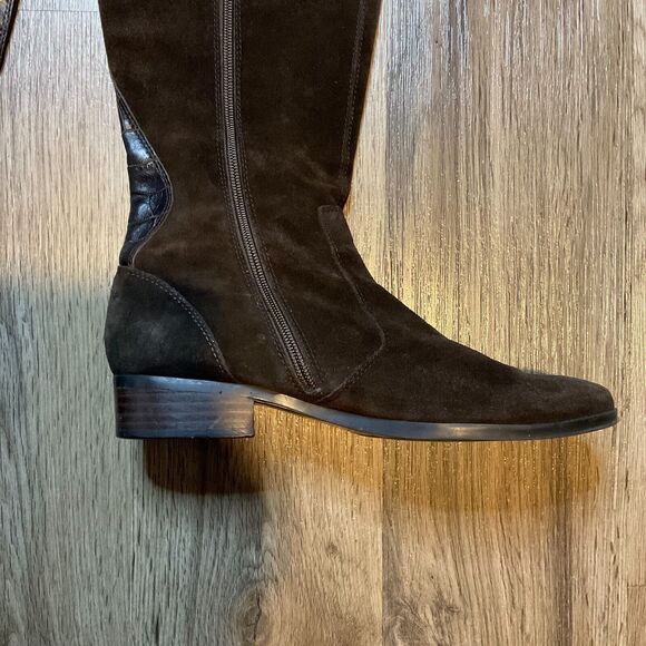Marc Fisher Axel Boots Brown Suede Leather‎ Riding Heeled Size 8.5M - Picture 3 of 11
